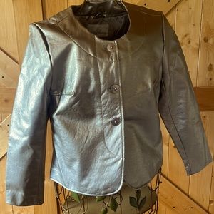 Faux Leather Jacket, Gold, 3 bottoms, no pockets, satin lined.